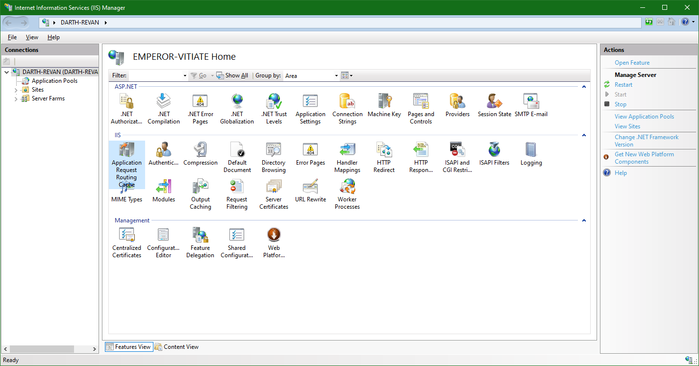 IIS 10.0: ARR 3 control panel location