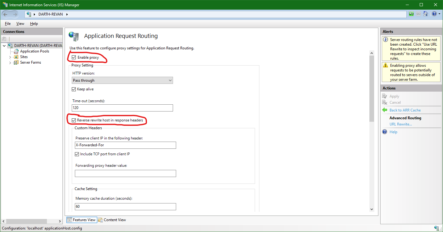 IIS 10.0: enabling proxy and headers