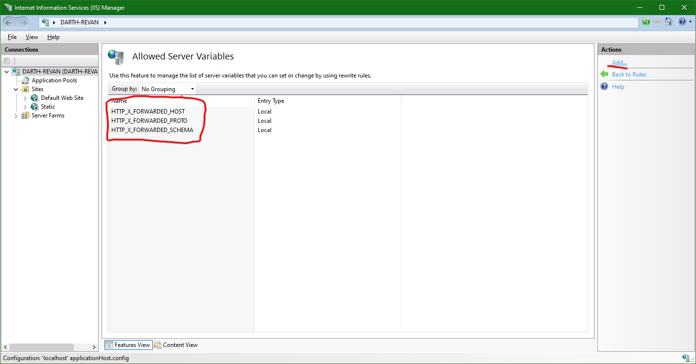 IIS 10.0: URL Rewrite server variables