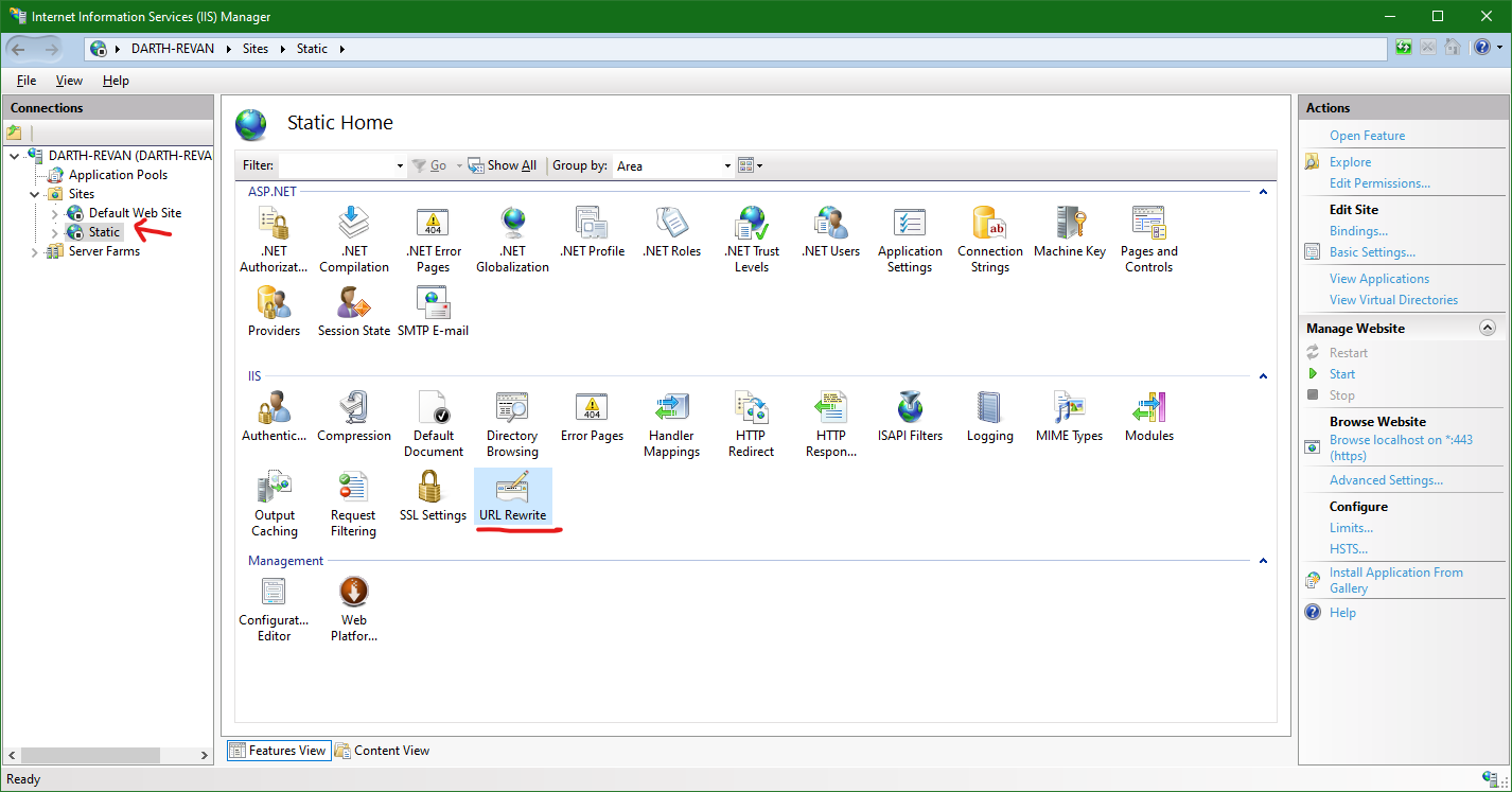 IIS 10.0: URL Rewrite site configuration