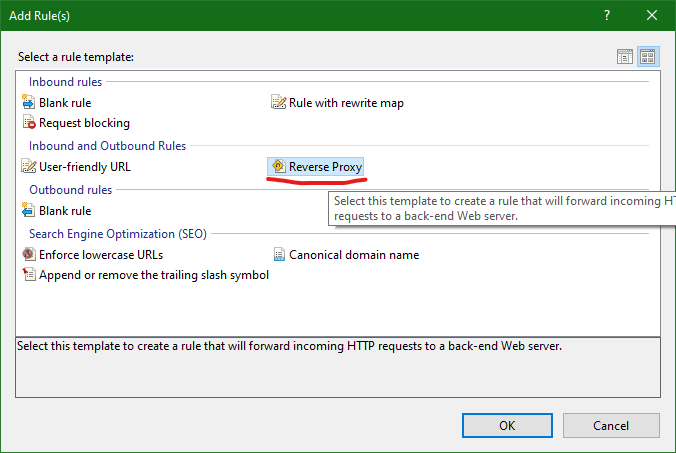 IIS 10.0: Reverse proxy rule