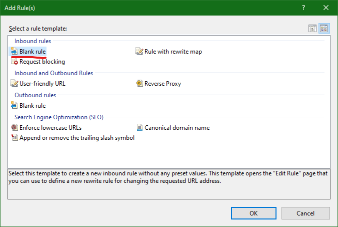IIS 10.0: New blank rule