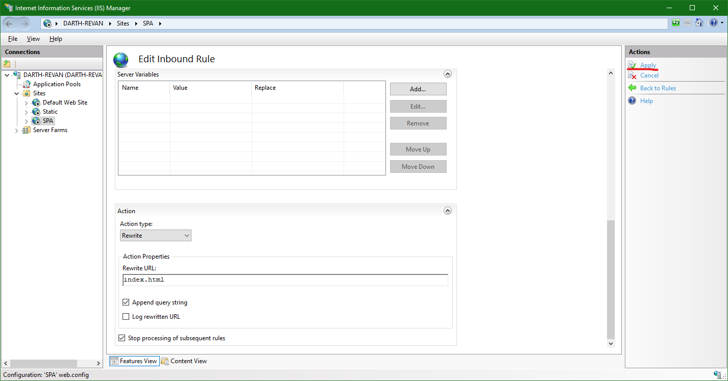 IIS 10.0: SPA rule details 2